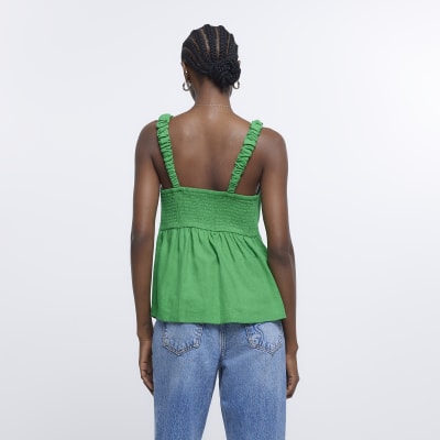 Green scrunchie bow front cami