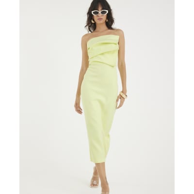 Green Sculpted Bandeau Tailored Midi Dress