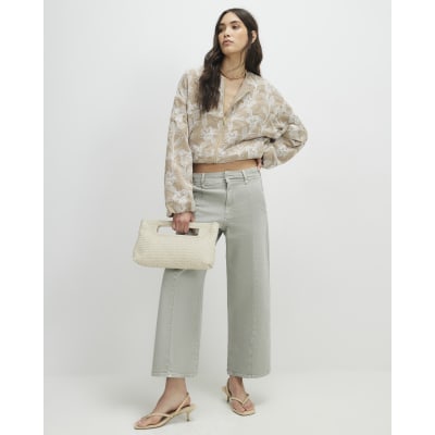 Green Seam Detail Cropped Jeans