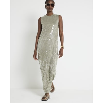 Green sequin bodycon maxi dress River Island