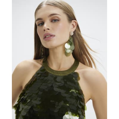 Green Sequin Drop Earrings