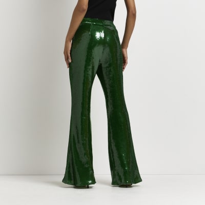 green sequin trousers