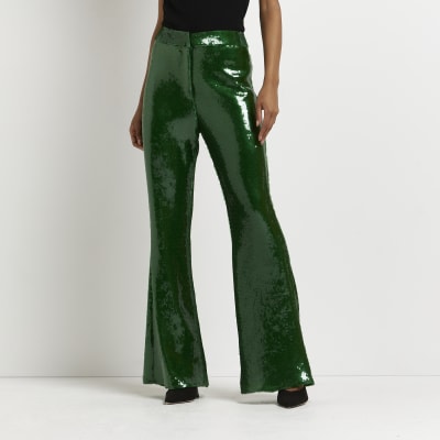 green sequin trousers