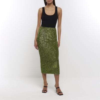 Dark green 2024 sequin midi skirt