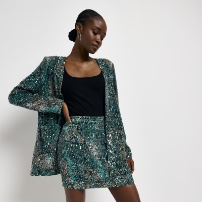 Green sequin mini skirt | River Island