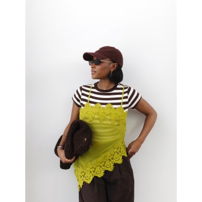 Green Sheer Lace Longline Cami Top