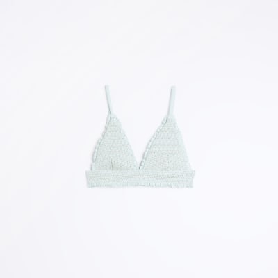 Green shirred frill bikini top