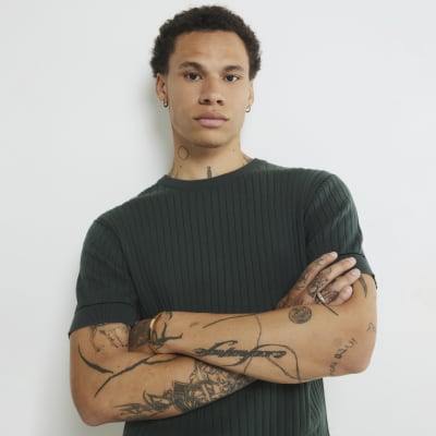 Green Short Sleeve Ribbed T-Shirt