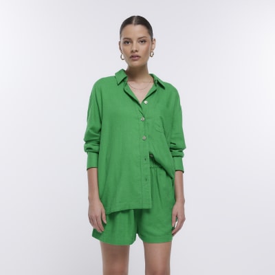 Green shorts with linen River Island