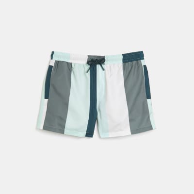 Green skinny fit stripe swim shorts