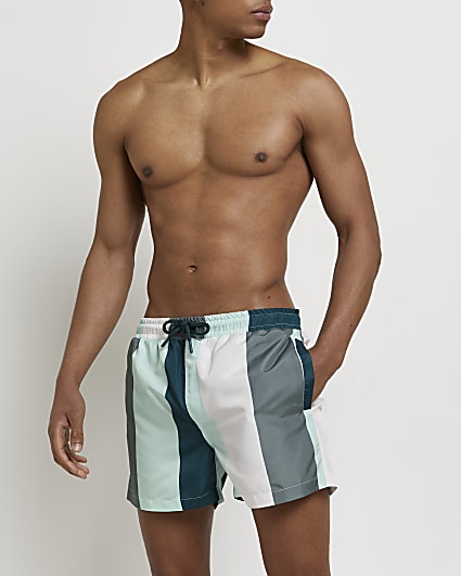 Green skinny fit stripe swim shorts