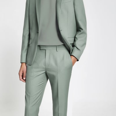 green skinny suit