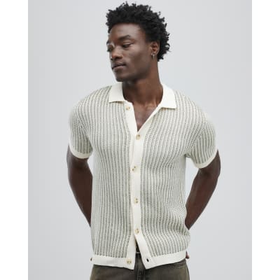 Green Slim Fit Button Up Stripe Shirt