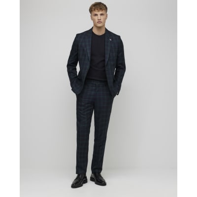 Green Slim Fit Check Suit Trousers