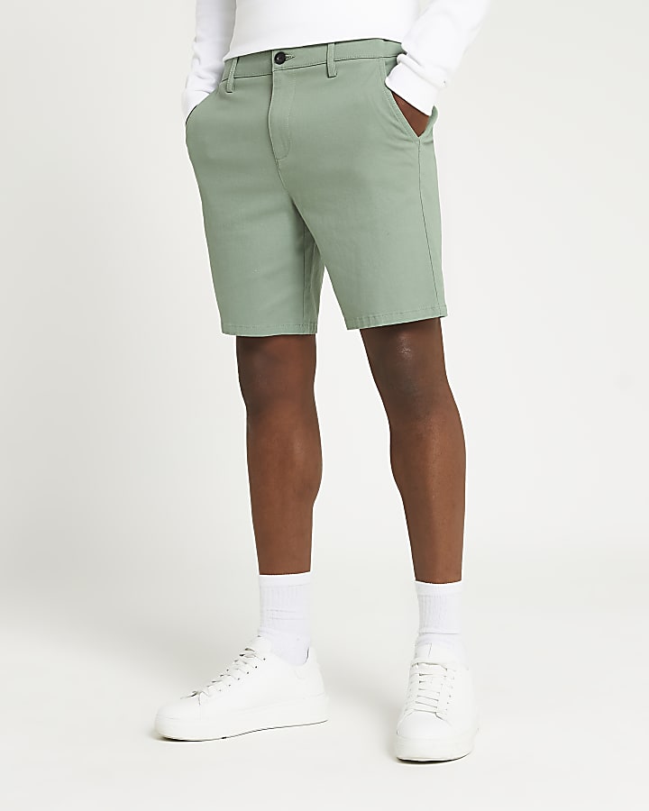 Green slim fit chino shorts