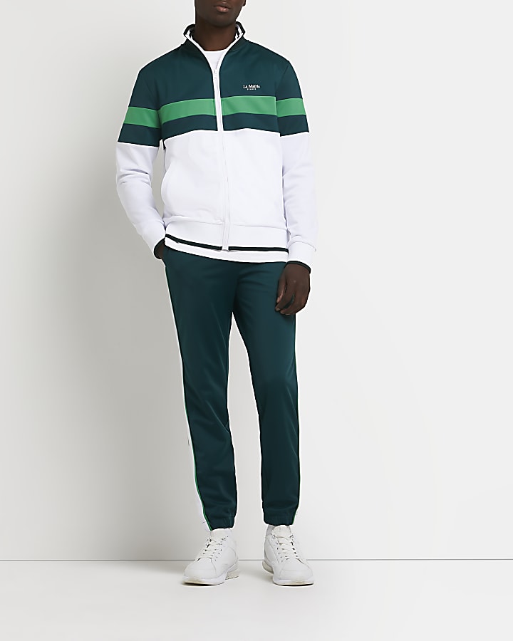 Green slim fit colour block track jacket