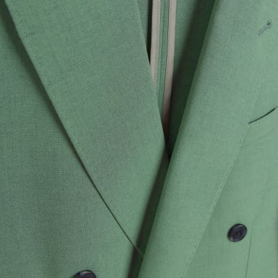 Green slim fit double breasted suit jacket