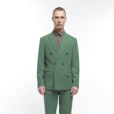 Mens green outlet double breasted blazer