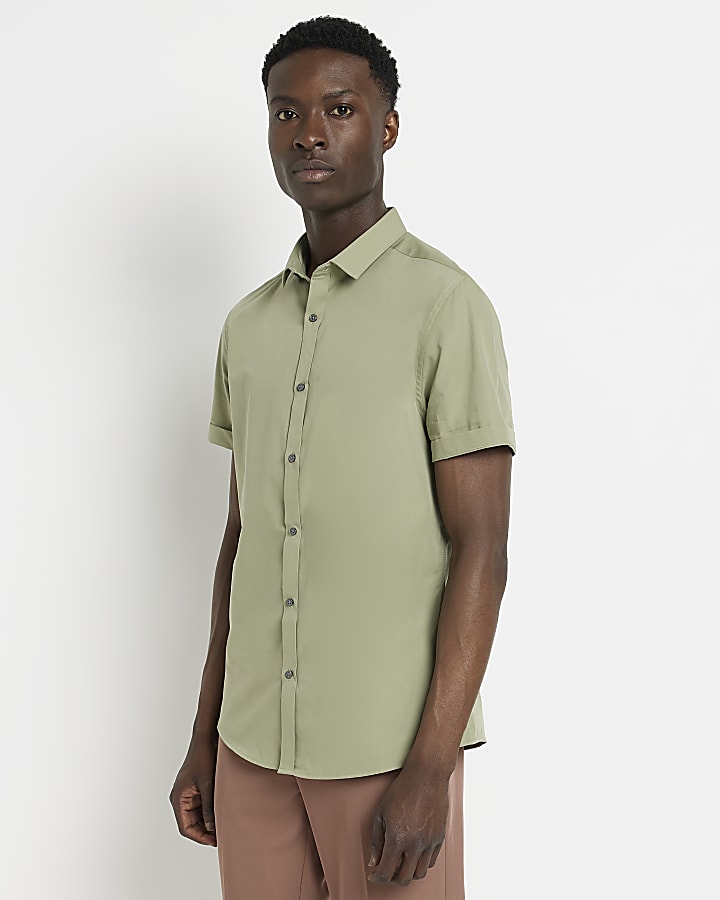 Green slim fit Easy Iron shirt