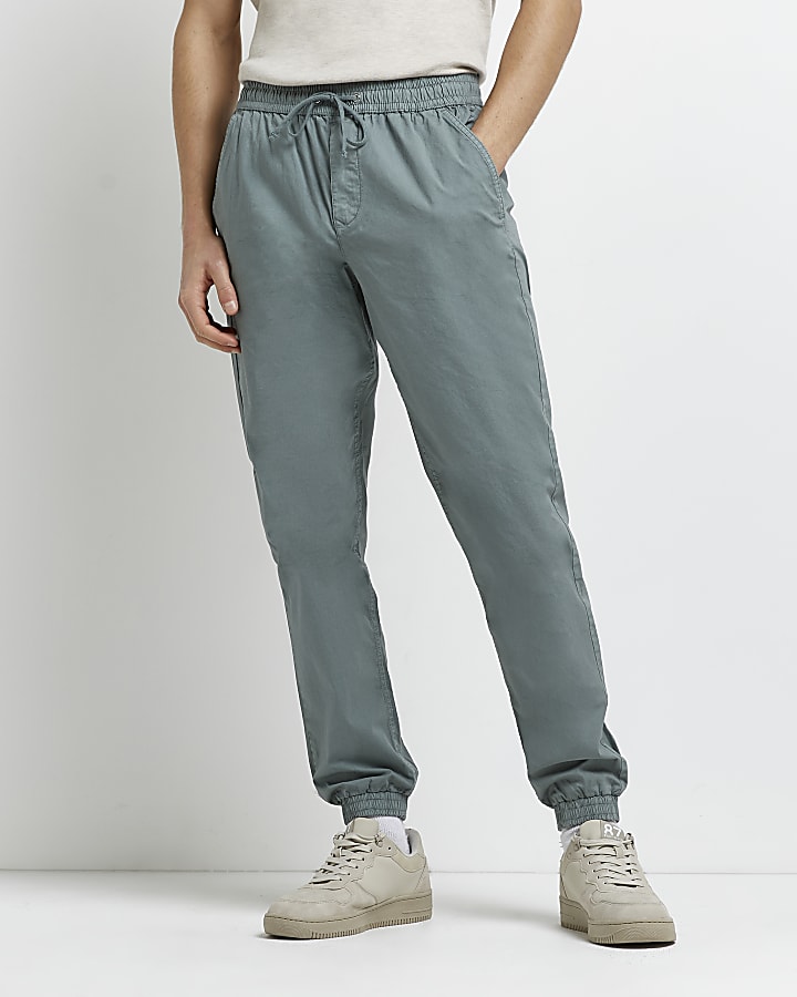 Green slim fit elasticated chino joggers
