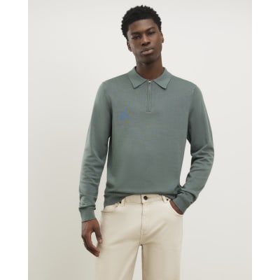 Green Slim Fit Essential Zip Polo Jumper