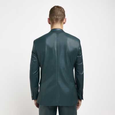 Green Slim fit Faux leather suit jacket River Island