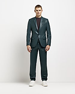 Green Slim fit Faux leather suit trousers