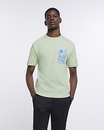 Green Slim fit graphic Japanese T-shirt