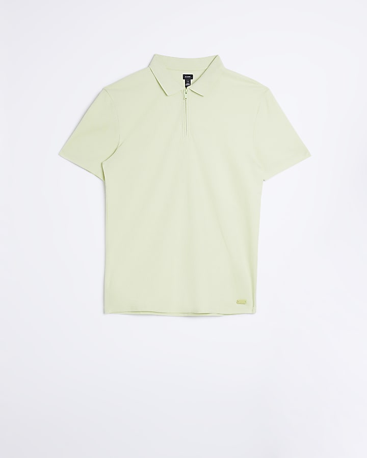 Green slim fit honeycomb polo shirt