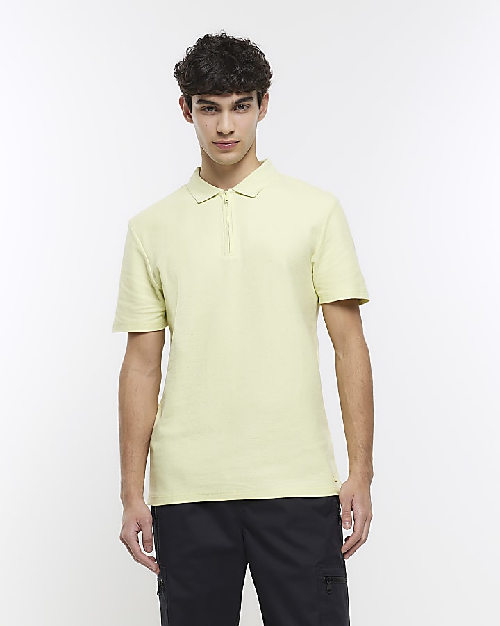 Green slim fit honeycomb polo shirt