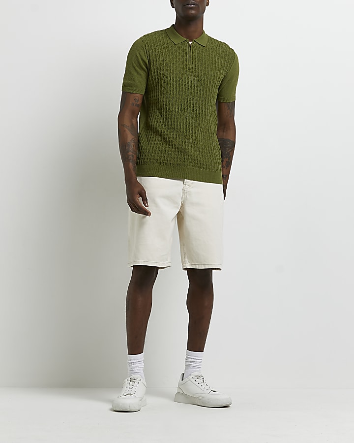 Green Slim fit knitted Polo shirt