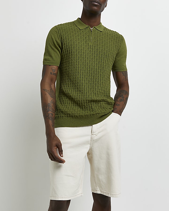 Green Slim fit knitted Polo shirt