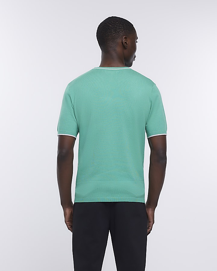 Green slim fit knitted t-shirt