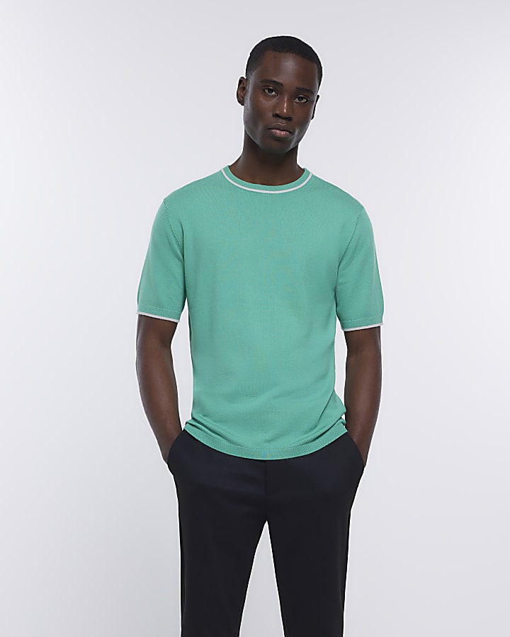 Green slim fit knitted t-shirt