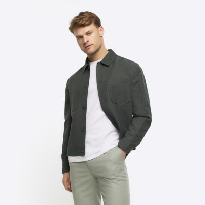 Green slim fit linen blend Harrington jacket River Island