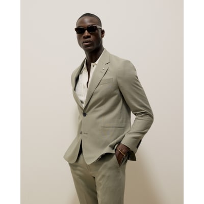 Green Slim Fit Linen Blend Suit Jacket River Island