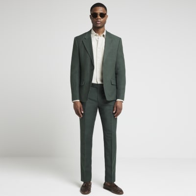 Green slim fit linen blend suit jacket River Island