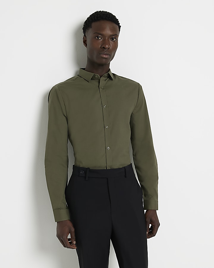 Green slim fit long sleeve shirt