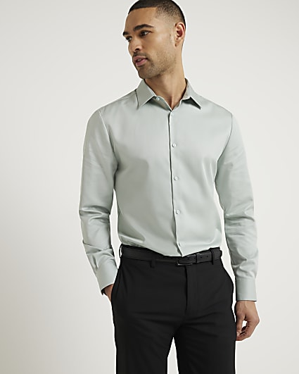 Green slim fit premium smart shirt