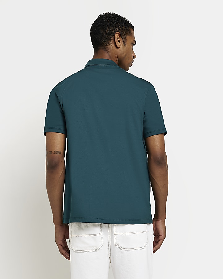 Green slim fit short sleeve revere shirt