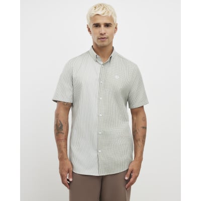 Green Slim Fit Short Sleeve Spliced Shirt