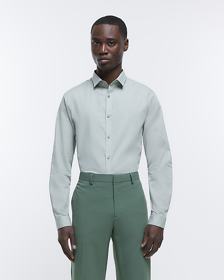Green slim fit smart shirt