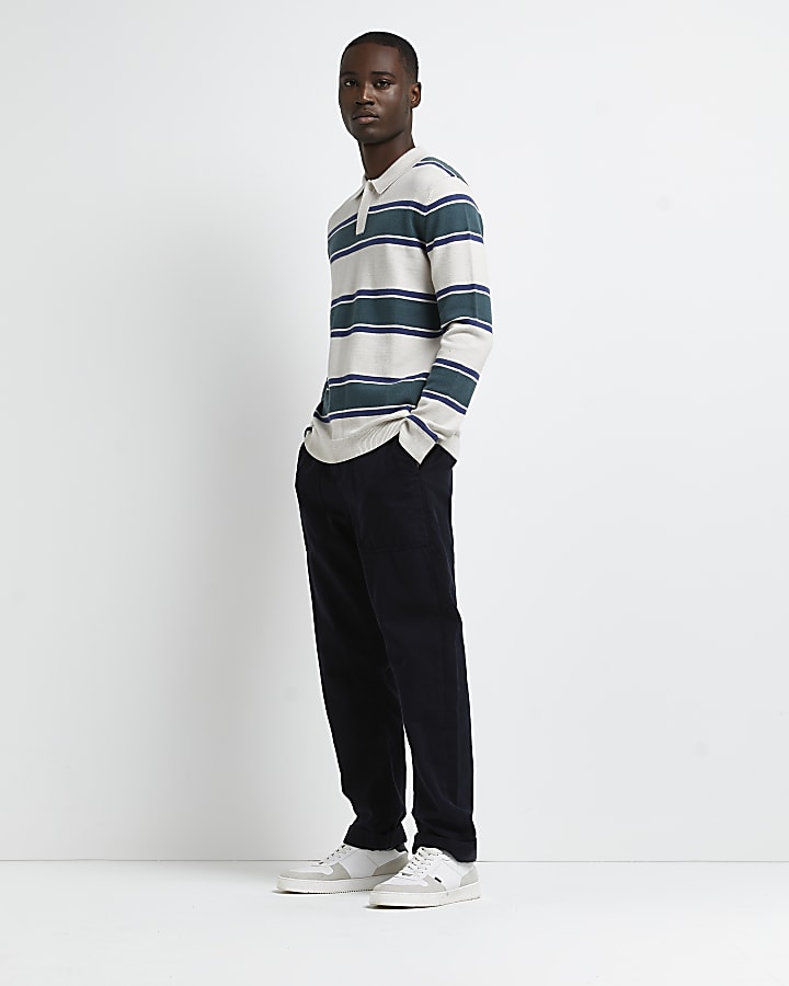 Green slim fit stripe polo shirt