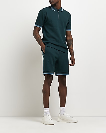 Green Slim fit stripe textured shorts