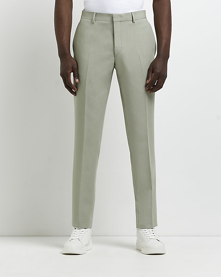 Green slim fit suit trousers | River Island
