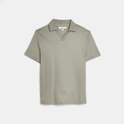 Green slim fit textured polo shirt | River Island