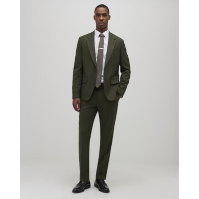 Green Slim Fit Textured Suit Trousers