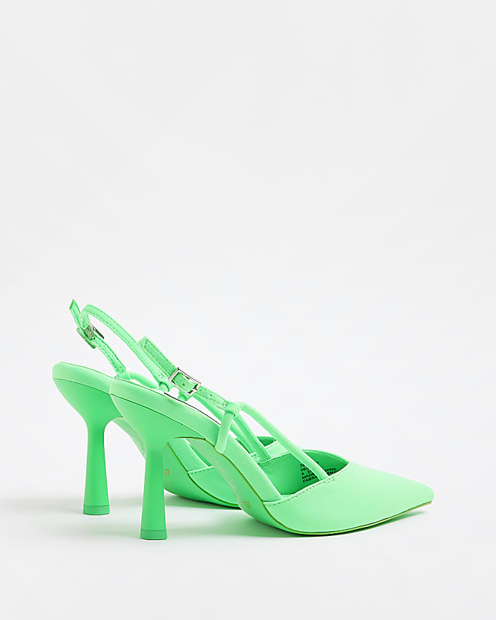 Green sling back heeled court shoes
