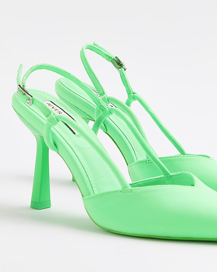 Green sling back heeled court shoes