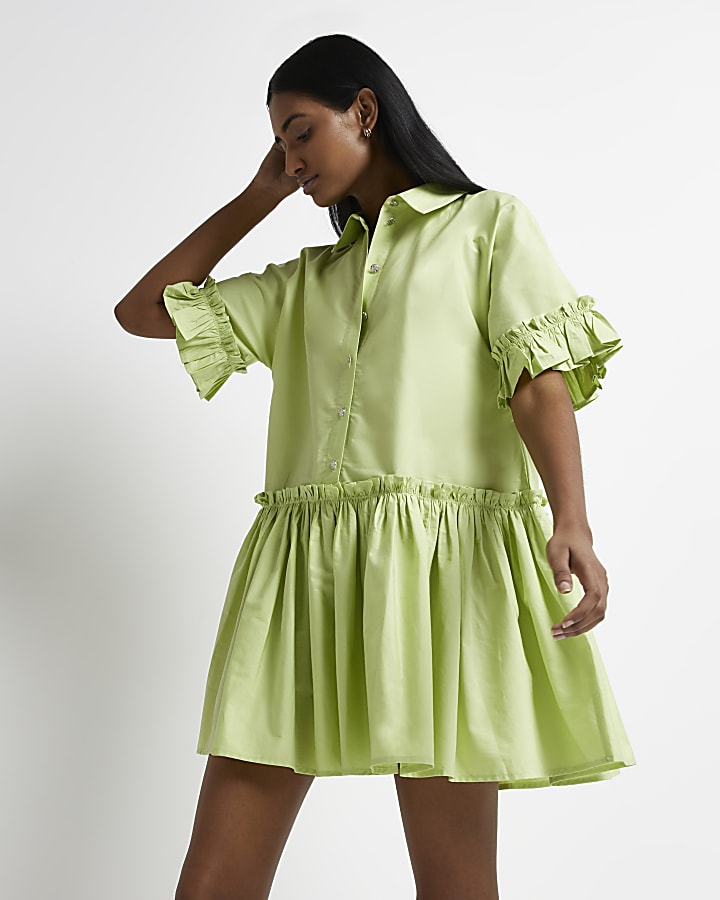 Green smock mini dress